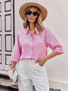 Aveloria Ladies' Solid Color 3/4 Sleeve Shirt - Pink - View 3