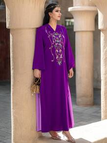 Al Najma Bata Con Capucha De Estilo Marroquí Y Bloques De Color - Multicolor - Ver 3