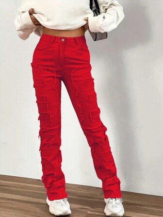 Tween 女童休闲纯色磨边牛仔裤