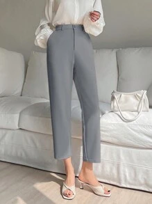 DAZY 女式纯色锥形休闲裤，女式正装裤 - 灰色 - 查看 3