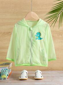 嬰兒男童恐龍印花拉鍊帽夾克 - 綠色 - 查看 1