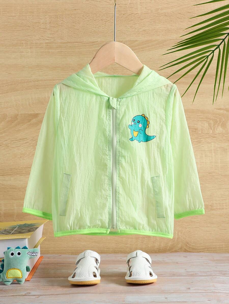 嬰兒男童恐龍印花拉鍊帽夾克 - 綠色 - 查看 1
