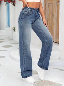 SHEIN Tall Women Jeans  Thickened Denim - Light Wash - View 3