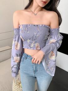 DAZY 印花露肩上衣，夏季、返校、秋季长袖上衣，度假必备。 - 彩色 - 查看 7