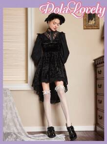 Dola Lovely 女蕾絲設計厚底坡跟鞋 - 黑色 - 查看 7