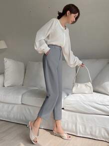 DAZY 女式纯色锥形休闲裤，女式正装裤 - 灰色 - 查看 5