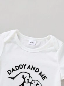3pcs Cute And Comfortable Baby Boy's Soft Breathable Romper Set With Letter And Gesture Print, Letter Slogan Front Tie Pants, And Hat. Suitable For Casual, Daily, Vacation, And Parties