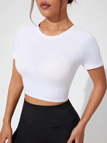 SHEIN Sports 标语图案撞色缝线运动T恤健身背心女式健身房衬衫 - 白色 - 查看 5