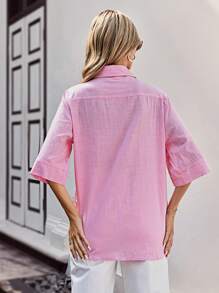 Aveloria Ladies' Solid Color 3/4 Sleeve Shirt - Pink - View 2