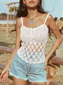 Soleia Holiday Crochet Halter Knit Top