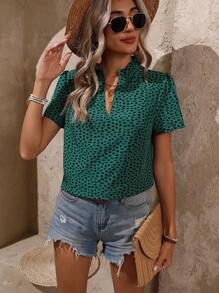 SHEIN VCAY Tất cả In Ống tay áo Áo sơ mi Với Cổ áo có khía - Nhiều màu - Xem 6