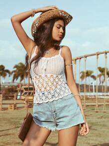 Soleia Holiday Crochet Halter Knit Top