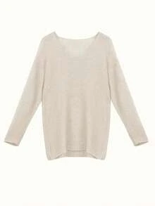 Women's Loose Casual Solid Color V-Neck Hollow Out Knitted Oversized Sweater