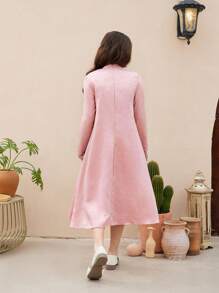 SHEIN Tween Girls寬鬆可愛輕盈宮廷風格立領長袖長裙 - 藕粉色 - 查看 3