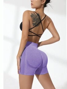 SHEIN Sovereign Charm High Waist Seamless Athletic Shorts - Purple - View 7