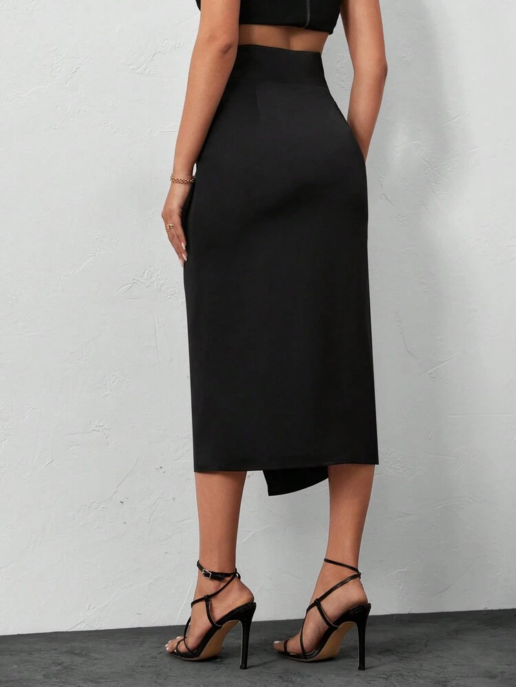 Women's High Waist Slit Hem Skirt With Detailing