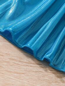 SHEIN Young Girls' Blue Pleated Skirt Suitable For Summer - Blue - View 3