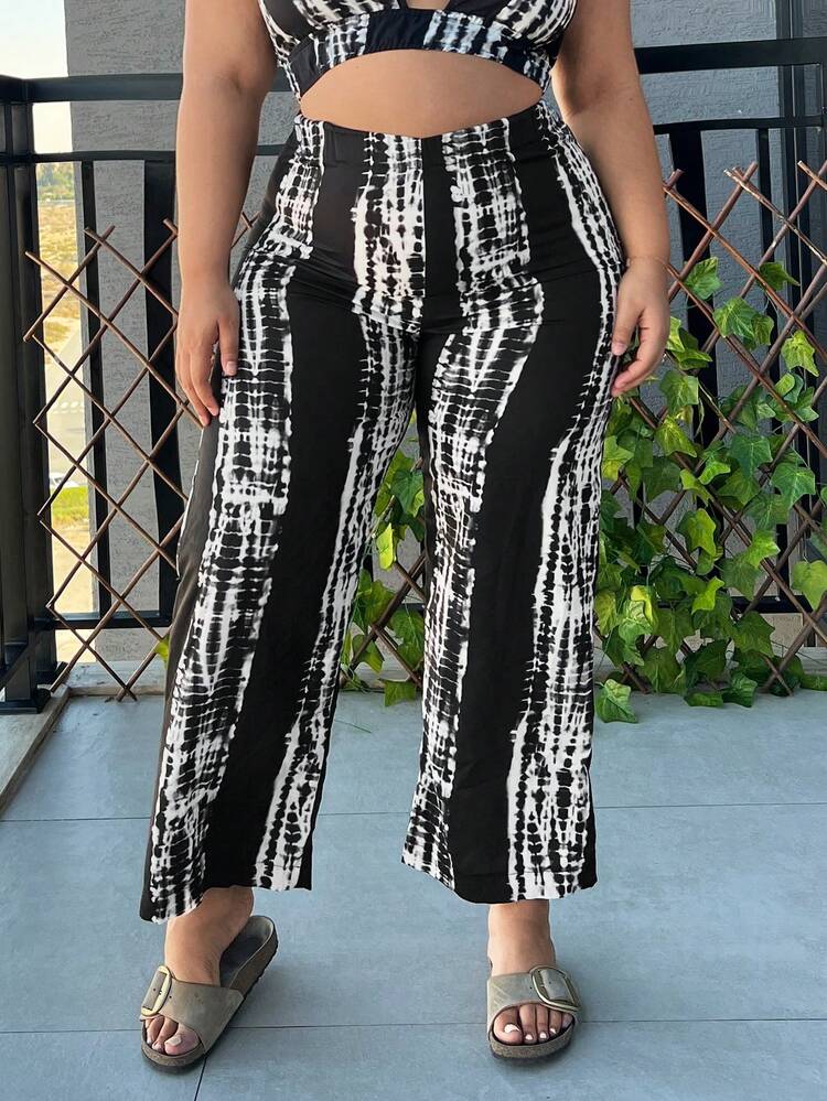 Plus Size Women's Resort Printed Mid-Rise Straight Pants Fall Cloth For Women