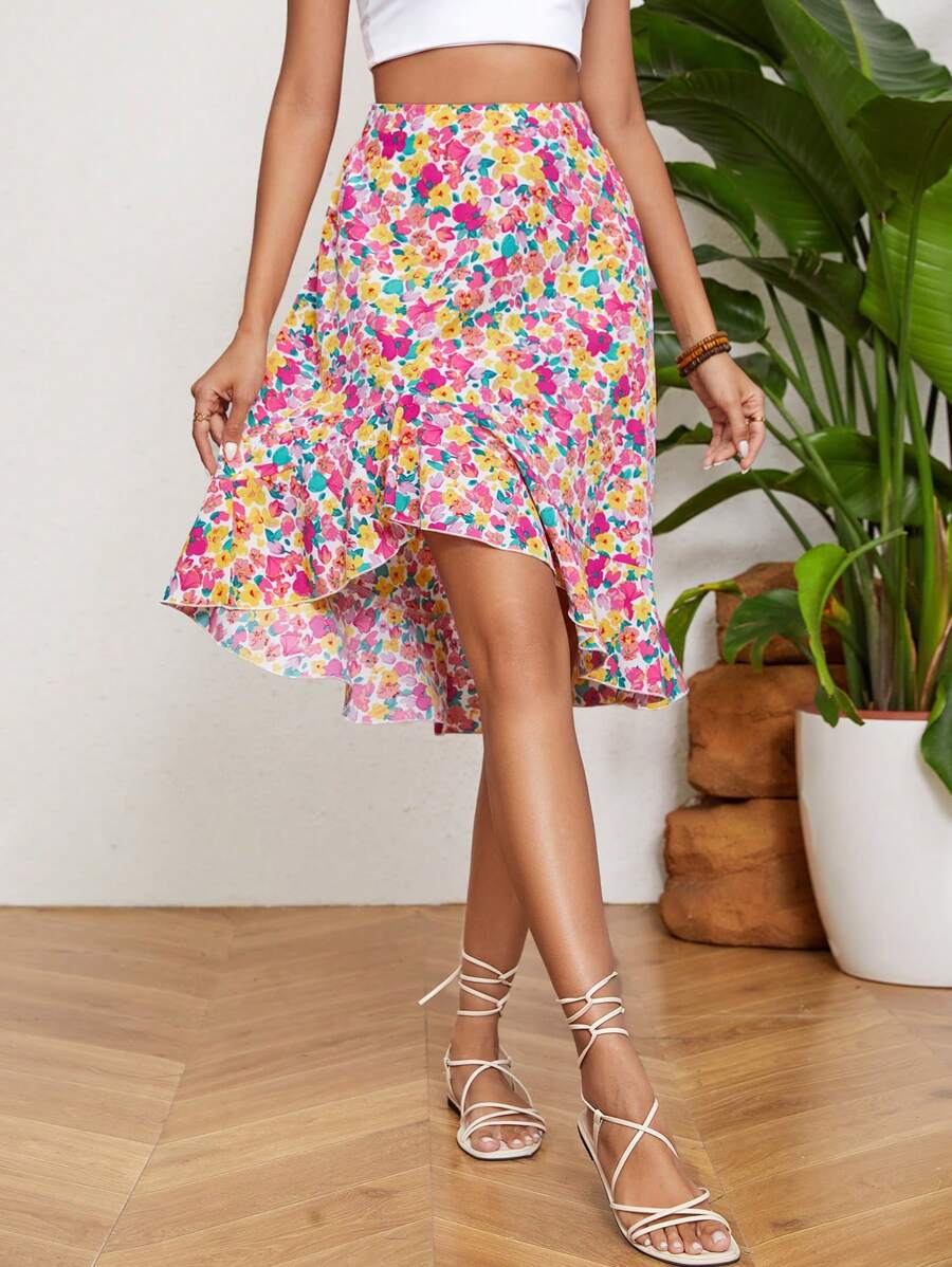 SHEIN VCAY Váy xòe hoa nhỏ Ditsy dành cho nữ - Nhiều màu - Xem 1