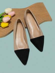 Zapatos planos de mujer de moda y elegantes con punta puntiaguda, bloques de color, empeine bajo, versátiles, apropiados para el trabajo, aptos para todas las estaciones