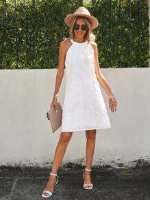 SHEIN Clasi Vestido Elegante De Primavera De Vacaciones De Pascua De Mujeres, Con Tirantes Bordados, Vestido De Verano Blanco Para Primavera - Blanco - Ver 5