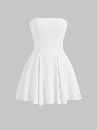 SHEIN MOD 女款白色無肩帶喇叭洋裝