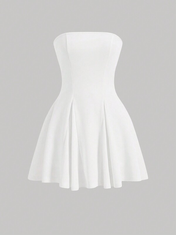 SHEIN MOD Vestido Acampanado Sin Tirantes Blanco Para Mujer