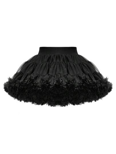 Sparklyn Young Girl' Elegant Black Tulle Puff Skirt, Suitable For Spring, Summer, Autumn, Matching With T-Shirts Or Blouses, Versatile And Classic