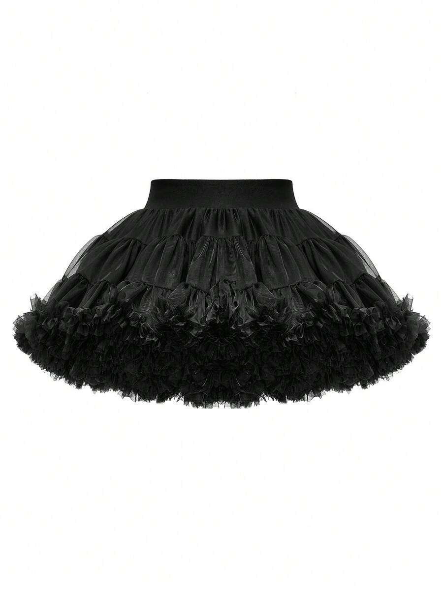 Sparklyn Young Girl' Elegant Black Tulle Puff Skirt, Suitable For Spring, Summer, Autumn, Matching With T-Shirts Or Blouses, Versatile And Classic - Black - View 1