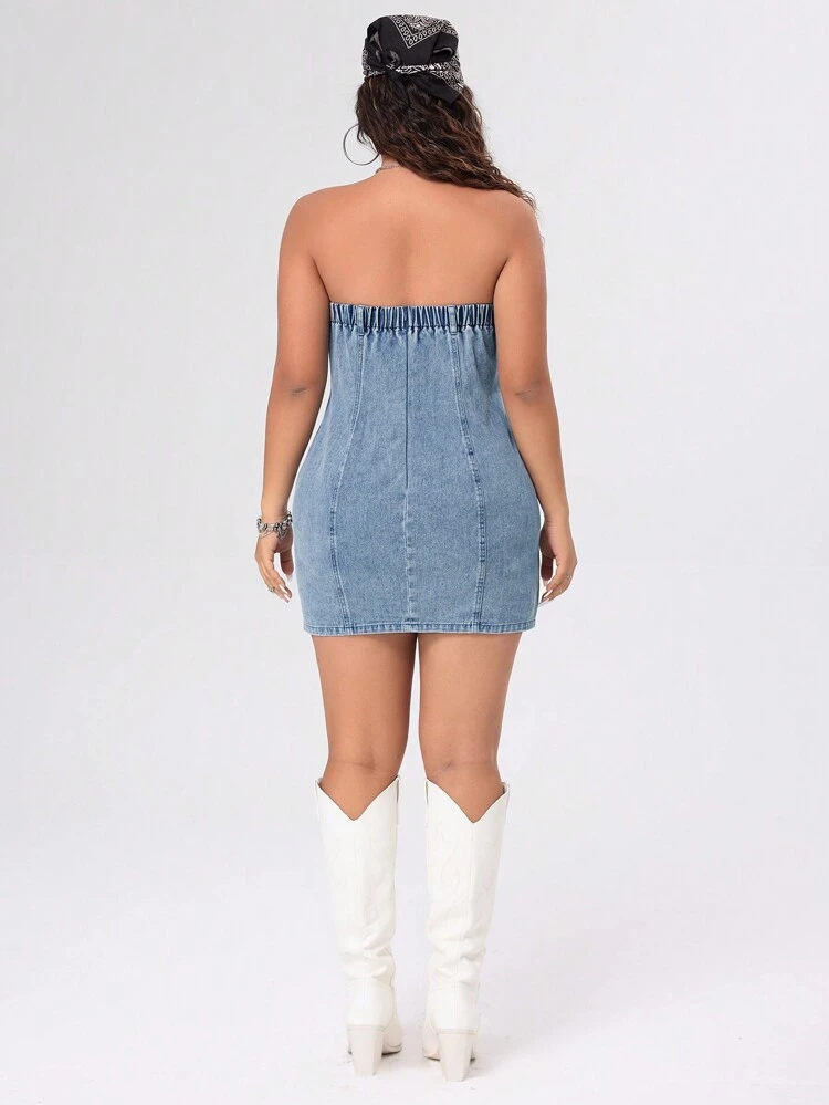 Plus Size Strapless Denim Dress