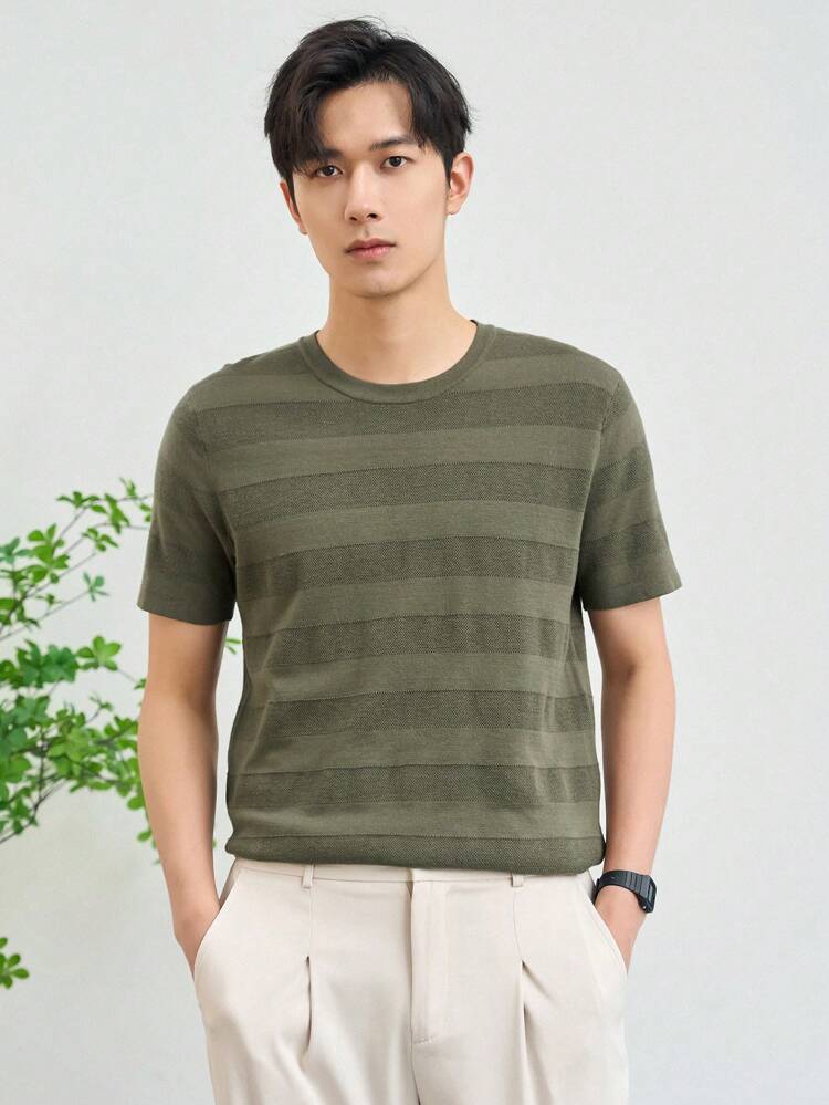 Men's Striped Short Sleeve Knit Top For Summer