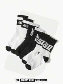 JNSQ 3 Pairs/set Letter Print Athletic Mid-calf Socks - Multicolor - View 1