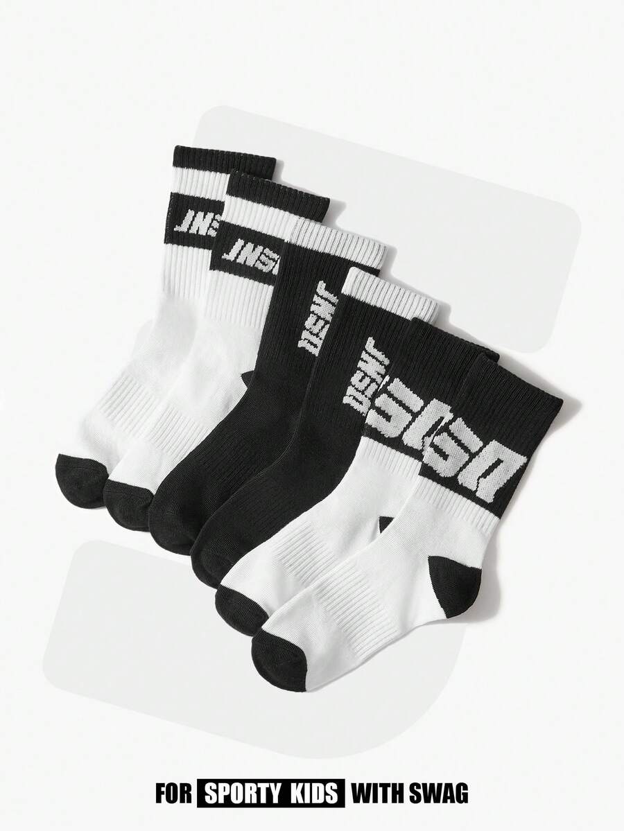 JNSQ 3 Pairs/set Letter Print Athletic Mid-calf Socks - Multicolor - View 1