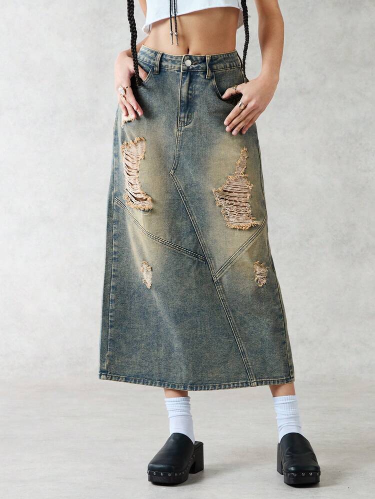 Women's Distressed Denim Skirt