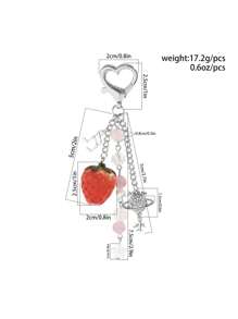 ROMWE Kawaii 1pc Sweet And Lovely Style Strawberry Planet Crystal Tassel Pendant Keychain - Multicolor - View 5