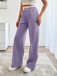 EURMUSE Drawstring Waist Pants - Lilac Purple - View 5