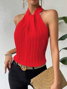 Chiquease Áo cổ yếm họa tiết trơn màu thanh lịch cho trang phục năm mới - Đỏ - Xem 6