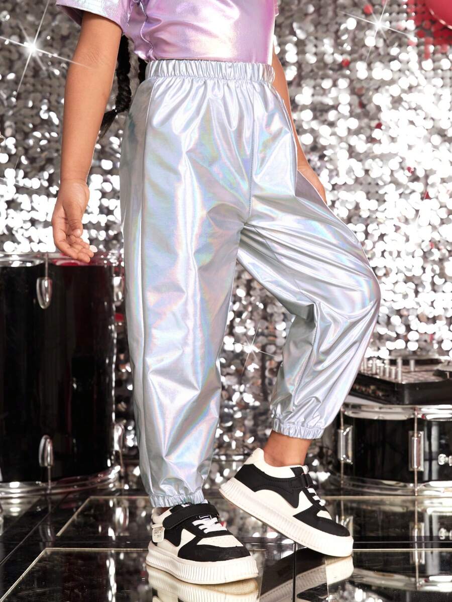 SHEIN Cô Gái Trẻ Liên hoan âm nhạc Siêu Mát mẻ Y2K Phong cách Phản chiếu Buổi tiệc Chạy bộ - Bạc - Xem 1