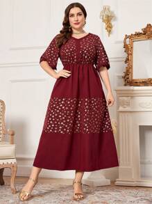 Al Najma Vestido burdeos talla grande con estampado en relieve y parches - Burdeos - Ver 1