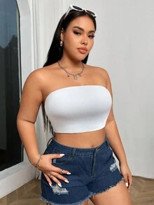 Flirla Kích thước lớn Của phụ nữ Màu thuần Ống ngọn - trắng - Xem 5