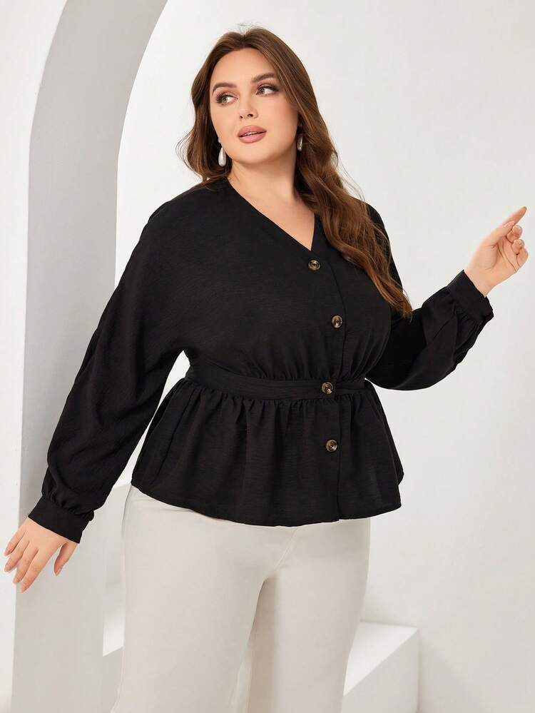 Women's Plus Size Single-Breasted Long Sleeve Fashionable Shirt Fall Cloth For Women