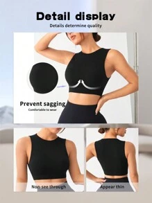 SHEIN Cheerettes 女款純色運動內衣 - 黑色 - 查看 4