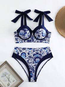 SHEIN Swim Bộ Bikini In Hoa Cho Nữ (Có Đệm & Gọng), Đi Biển Mùa Hè - Nhiều màu - Xem 8