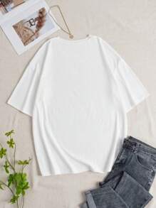 SHEIN EZwear Women's Character And Slogan Print Short Sleeve T-Shirt