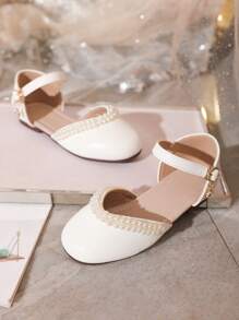 新品到貨,女童白色珍珠芭蕾舞鞋,中空設計 - 白色 - 查看 2