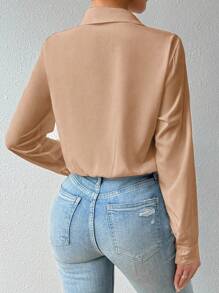 SHEIN Privé 女士純色襯衫連身衣 - 卡其色 - 查看 2