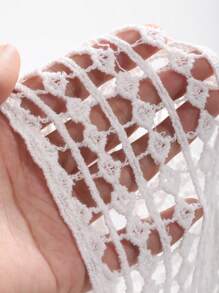 DAZY 女式镂空针织短款喇叭袖毛衣，秋季女装 - 白色 - 查看 8