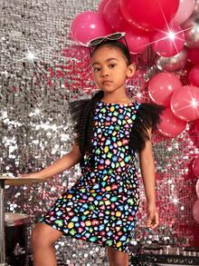 SHEIN Trẻ Cô gái Đầy màu sắc Đồ trang trí Rhinestone In Hoa mỏng Ruffle Đầm Cho mùa hè - Nhiều màu - Xem 4