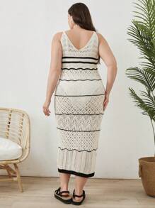 EURMUSE Plus Size Striped Knit Cover Up Dress, For Summer Beach Vacation - Multicolor - View 2