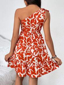 Breezaya Women's One Shoulder Sleeveless Dress With Plant Print